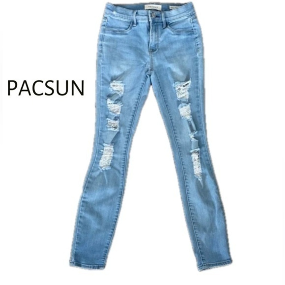 ❤️PacSun Ripped Skinny Jeans Light Blue Wash Size 25